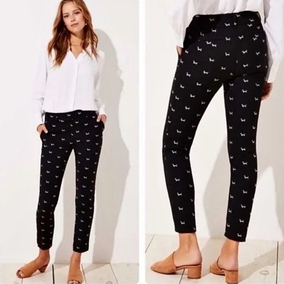 Ann Taylor LOFT Marisa Black Dachsund Straight Leg Dress Pants Sz 12P NWT - Picture 3 of 13